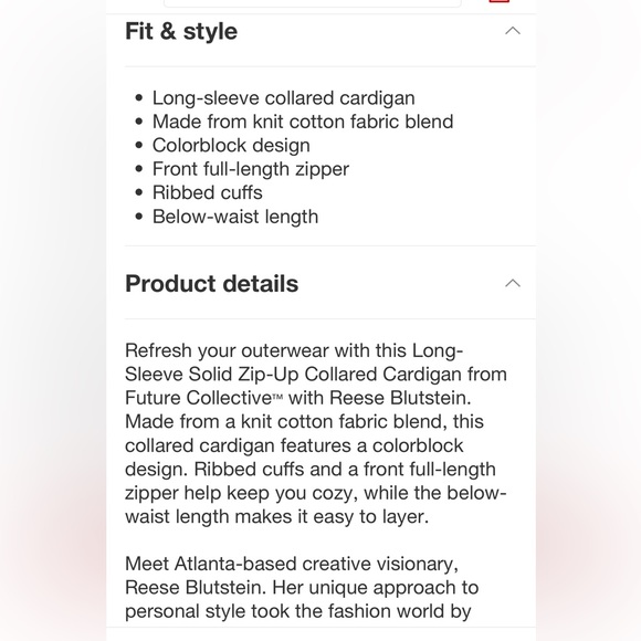 NWT Women’s Small Long-Sleeve Zip-Up Collared Cardigan from Future Collective™l - Picture 6 of 8